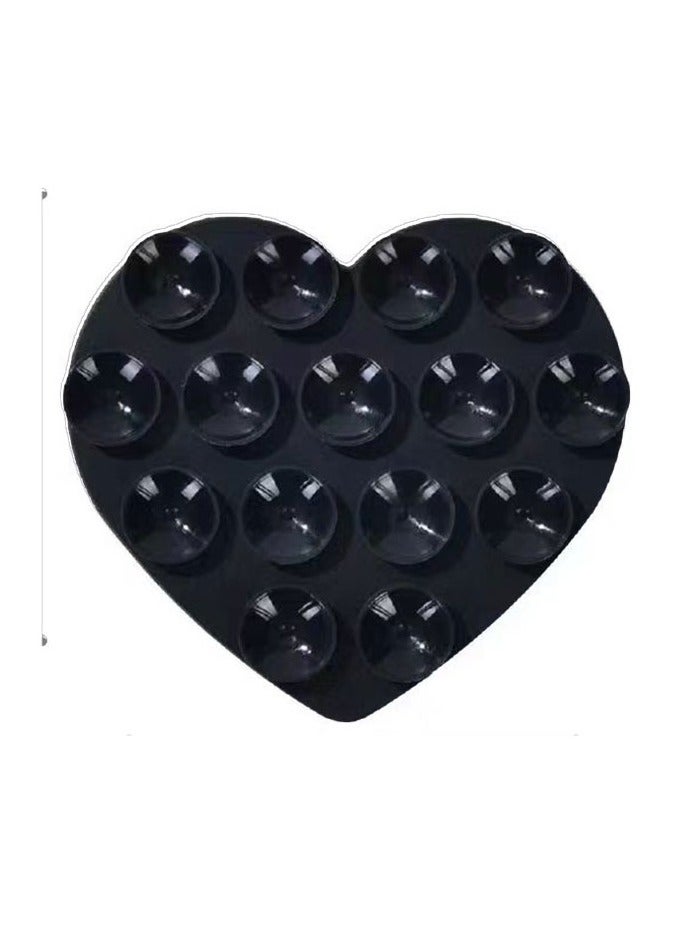 Black Heart Shaped Double Sided Heart shaped Silicone Suction Phone Mount Set – Premium Non Slip Hands Free Holder for Secure and Stable Selfies, Video Calls, and Comfortable Viewing on Any Surface Home and Travel Pad Heart-shape Double Sided Silicone Sucker Support Strong Adsorption Mobile Phone Fixed Pad Hand-Free Washable Suction Cup Bracket Pad