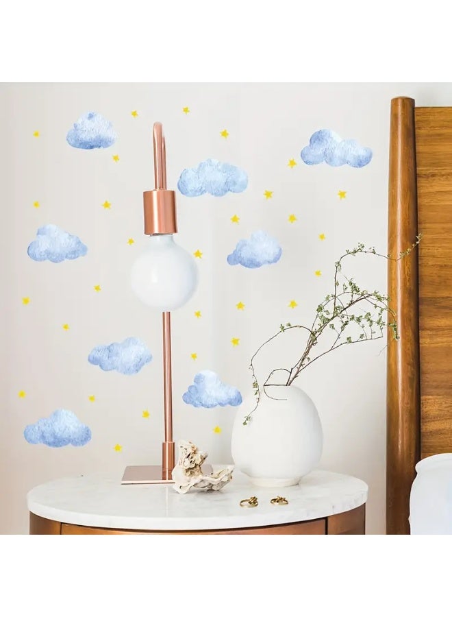 Luminous blue clouds and stars wall sticker-reusable - Image 1