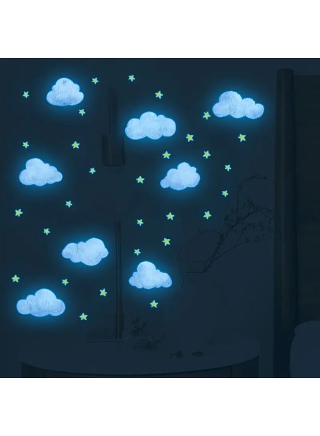 Luminous blue clouds and stars wall sticker-reusable - Image 2