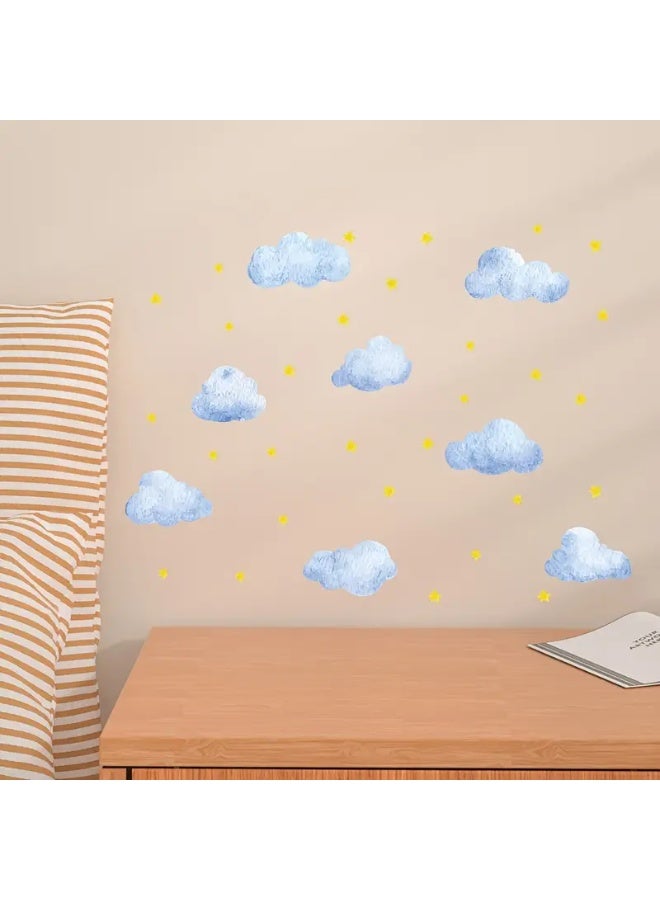 Luminous blue clouds and stars wall sticker-reusable - Image 5