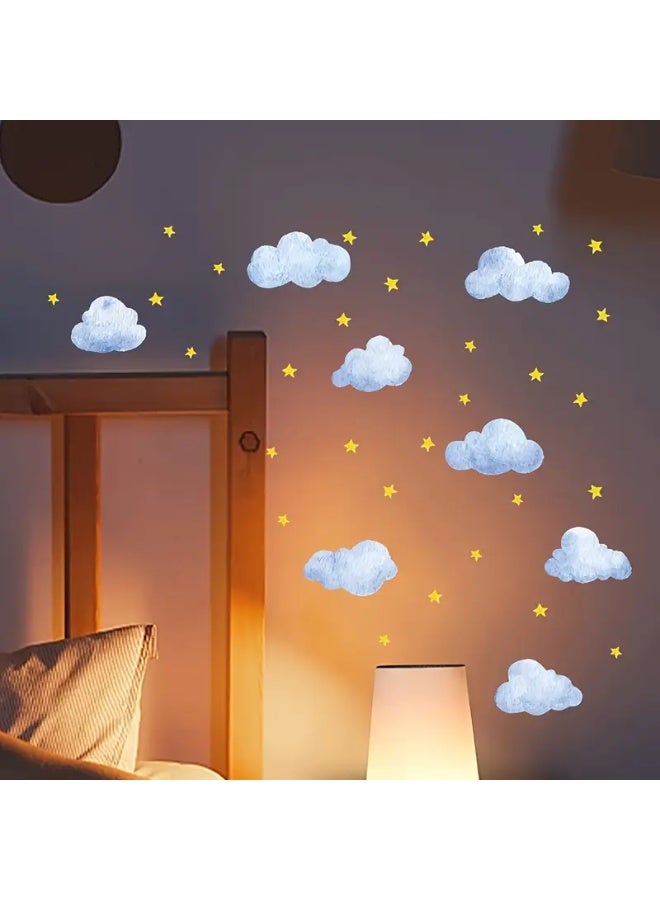 Luminous blue clouds and stars wall sticker-reusable - Image 3