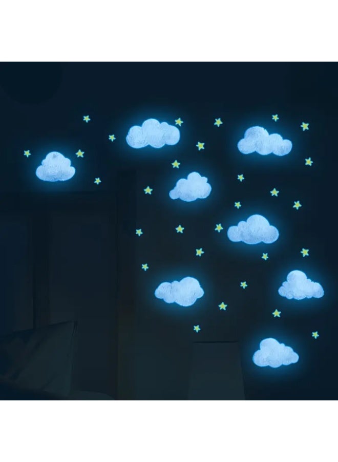 Luminous blue clouds and stars wall sticker-reusable - Image 4