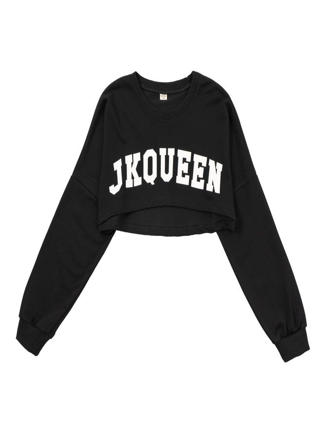 LOLANTA Hip Hop Dance Costumes for Girls Letter Print Long Sleeve Crop Top + Plaid Skirt Pants + Vest (Black, 14-16) - Image 4