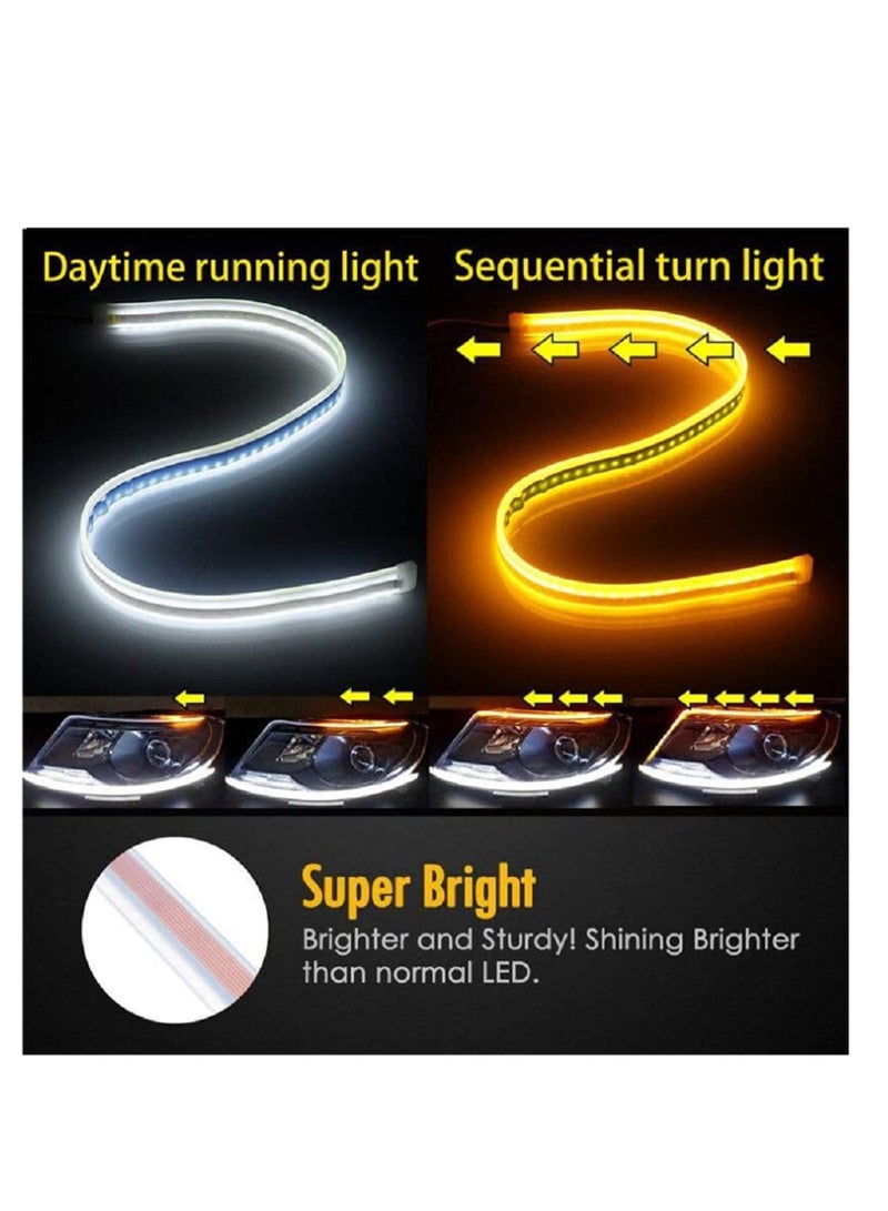 Zikra LED Light Strip, LED Daytime Running Lights Sequential Turn Signal Light 12v 24 Inch Styling Slim Dual Color Flexible Switchback DRL Waterproof Headlight Surface Decorative Lamp 2 Pack - Image 2