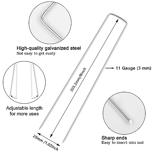 FEED GARDEN 8 Inch 50 Pack Galvanized Landscape Staples 11 Gauge Anti-Rust Garden Stakes Landscaping Fabric SOD Pins Yard Stakes for Weed Barrier Fabric - Image 2