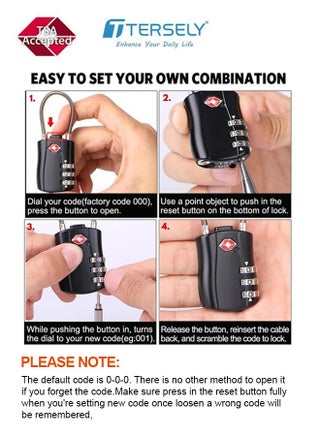 أقفال الأمتعة المعتمدة من إدارة أمن المواصلات (TSA)، (2 عبوة) قفل بمجموعة أقفال مع قفل من سبيكة معدنية لقفل إدارة أمن المواصلات لحقيبة السفر أو حقيبة البدلة أو الخزائن أو الصالة الرياضية أو أقفال الدراجة أو غيرها - view 3