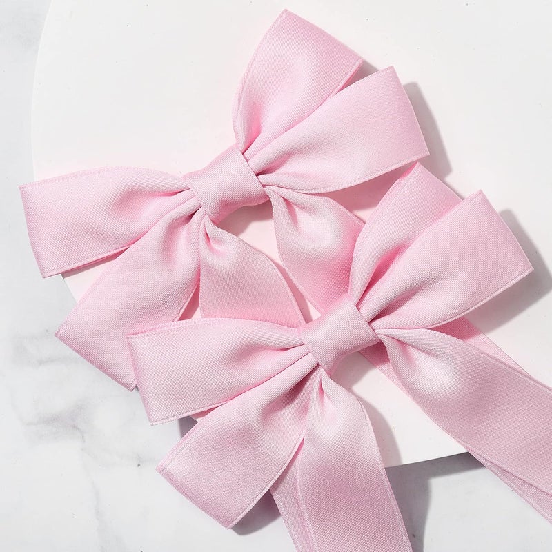 Aileam Silky Satin Hair Bows and Ribbons: 2PCS Pink Alligator Clips for Ponytail Holders, Hair Accessories for Women, Girls, Toddlers, and Teens - Image 3