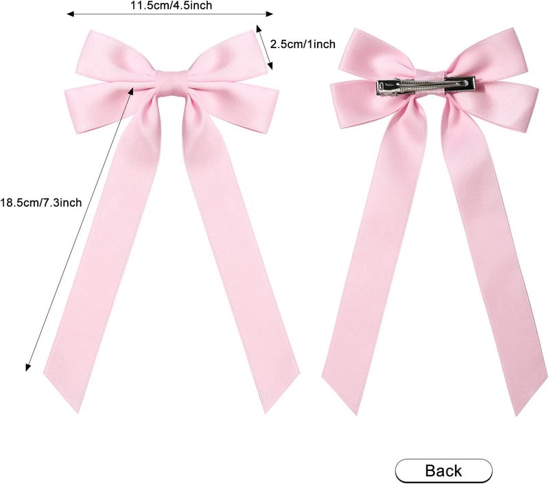 Aileam Silky Satin Hair Bows and Ribbons: 2PCS Pink Alligator Clips for Ponytail Holders, Hair Accessories for Women, Girls, Toddlers, and Teens - Image 4