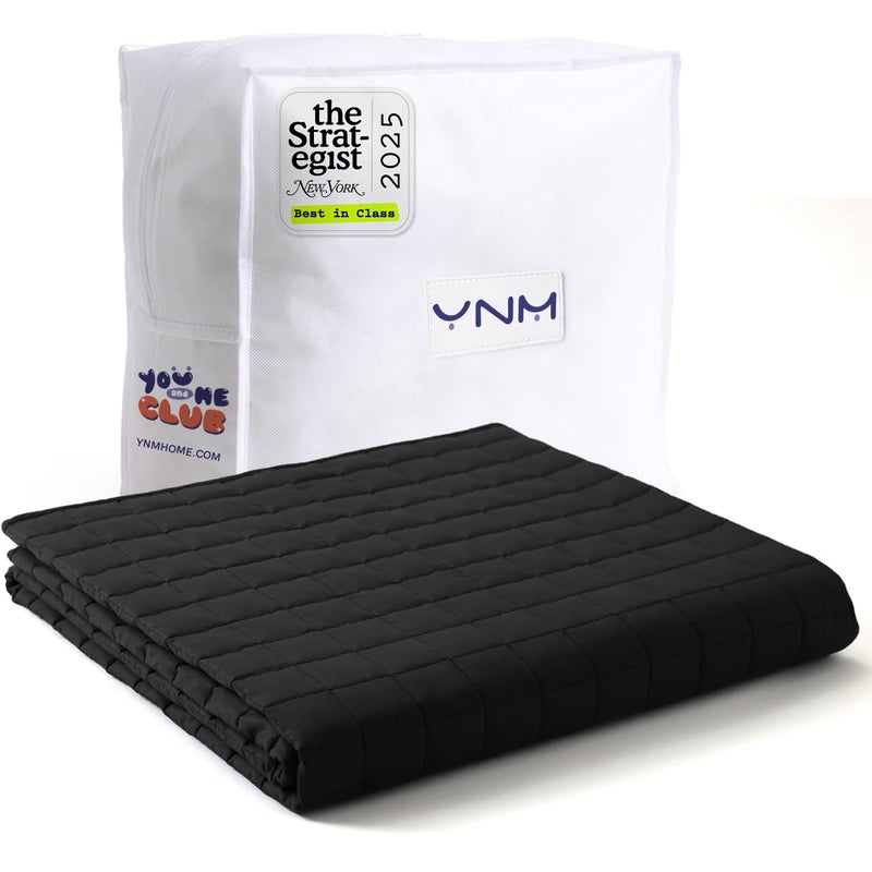 YnM 15lbs Weighted Blanket for Adults, Cotton Heavy Bed Throw Blanket with Cooling Glass Beads for All Season Use, Ideal for One Person of 140lbs (60x80 Inches, Queen Bed, Black) - Image 1
