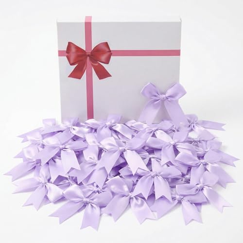 Luuao Purple Gift Wrap Bows – 50pcs 3.3 Inch Elegant Satin Bows for Gift Wrapping, Wedding Decor, Baby Shower, Party Decorations, Birthday, Easter, Christmas, Anniversary, DIY Crafts, Gift Bags - Image 1