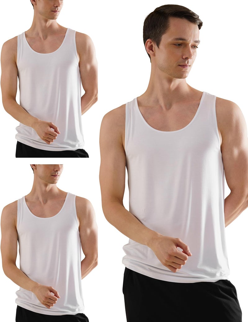 DAMENSCH Regular Fit Solid Round Neck Cotton Blend Vest Sleeveless Moisture Wicking Anti-Bacterial Anti Odour Soft & Durable Stretchable Bamboo Vest for Men-Bright White,Bright White,Bright white-2XL - Image 1
