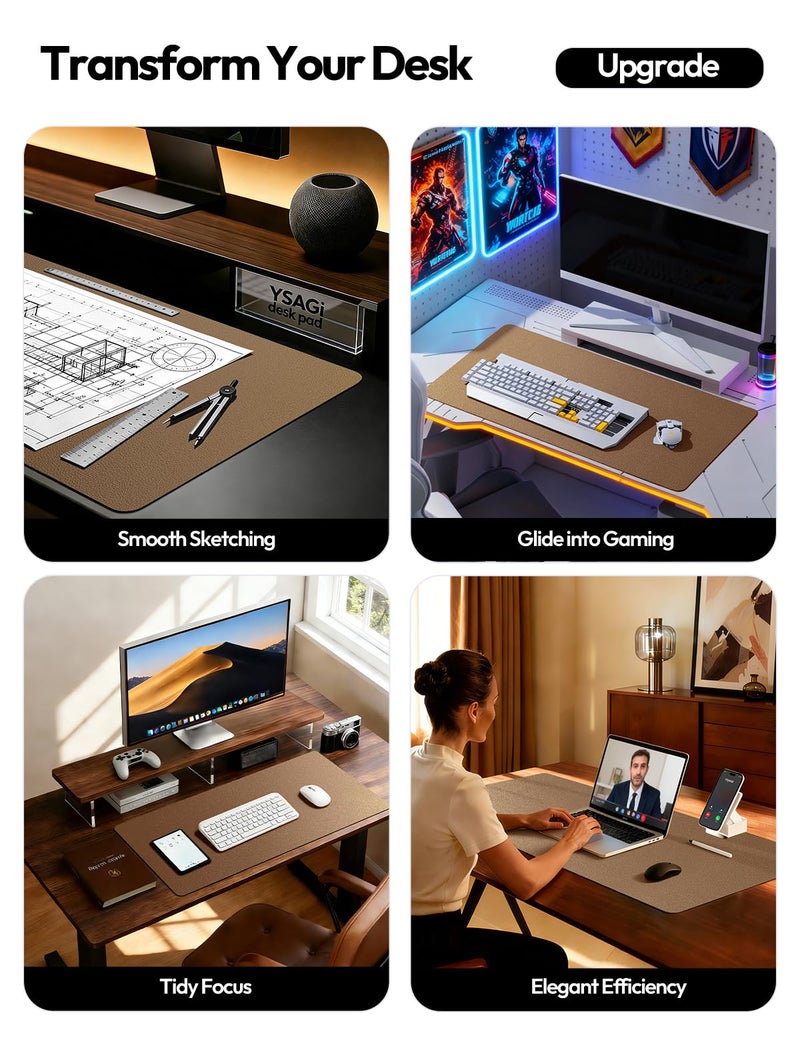 YSAGi Leather Desk Protector, Office Mat, Large Mouse Mat, Non-Slip PU Leather Blotter, Laptop Pad, Waterproof Writing Pad for Office and Home (Bronze, 31.5" x 15.8") - Image 2