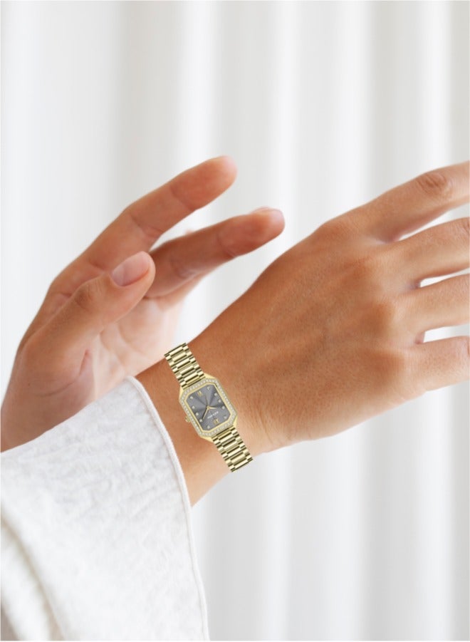 بلاك مون ساعة بلاك مون النسائية الأنيقة مينا رمادية أنيقة وسوار من الستانلس ستيل مقاومة للماء مثالية للارتداء الكاجوال والرسمي - Image 2