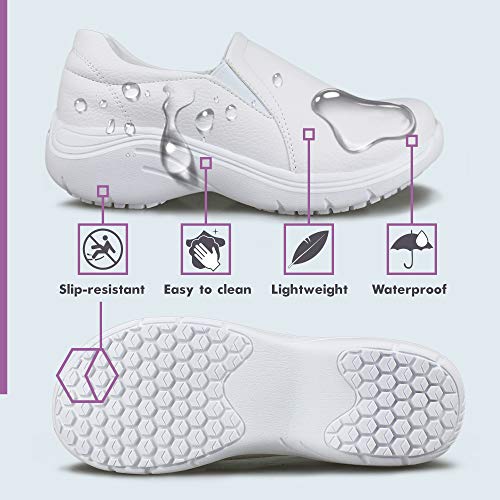 Hawkwell Women's Slip On Lightweight Comfort Slip Resistant Nursing Shoes,White Synthetic,8 M US - Image 3
