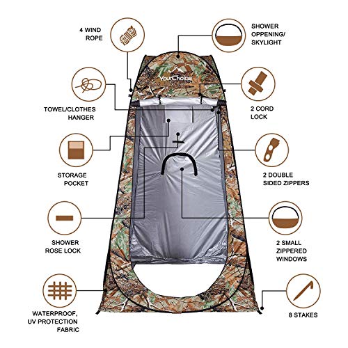 Your Choice Pop Up Privacy Tent, 3.9x3.9x6.2FT Portable Shower Tent for Camping, Waterproof Outdoor Changing Room with Carry Bag for Beach Hiking RV Fishing - Camo Green - Image 3
