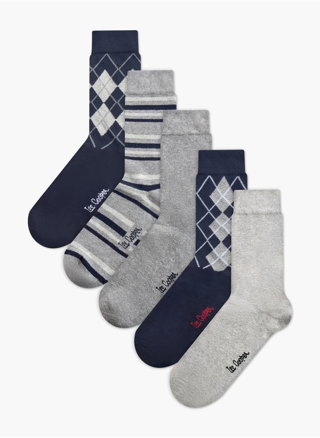 Lee Cooper Men's Printed Non Terry Crew Length Socks - Set of 5  - Image 1
