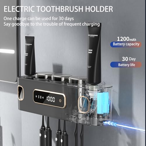 Wekity Rechargeable Toothbrush Holders for Bathrooms,Toothbrush Holder Wall Mounted with 3 Cups,Automatic Toothpaste Dispenser Bathroom Accessories Set (Grey) - Image 3