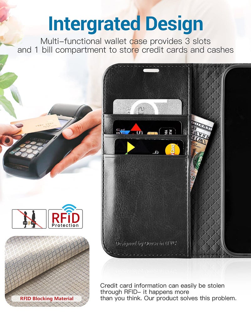 OCASE Compatible with iPhone 13 Wallet Case, PU Leather Flip Folio Case with Card Holders RFID Blocking Kickstand [Shockproof TPU Inner Shell] Phone Cover 6.1 Inch 2021 (Black) - Image 3