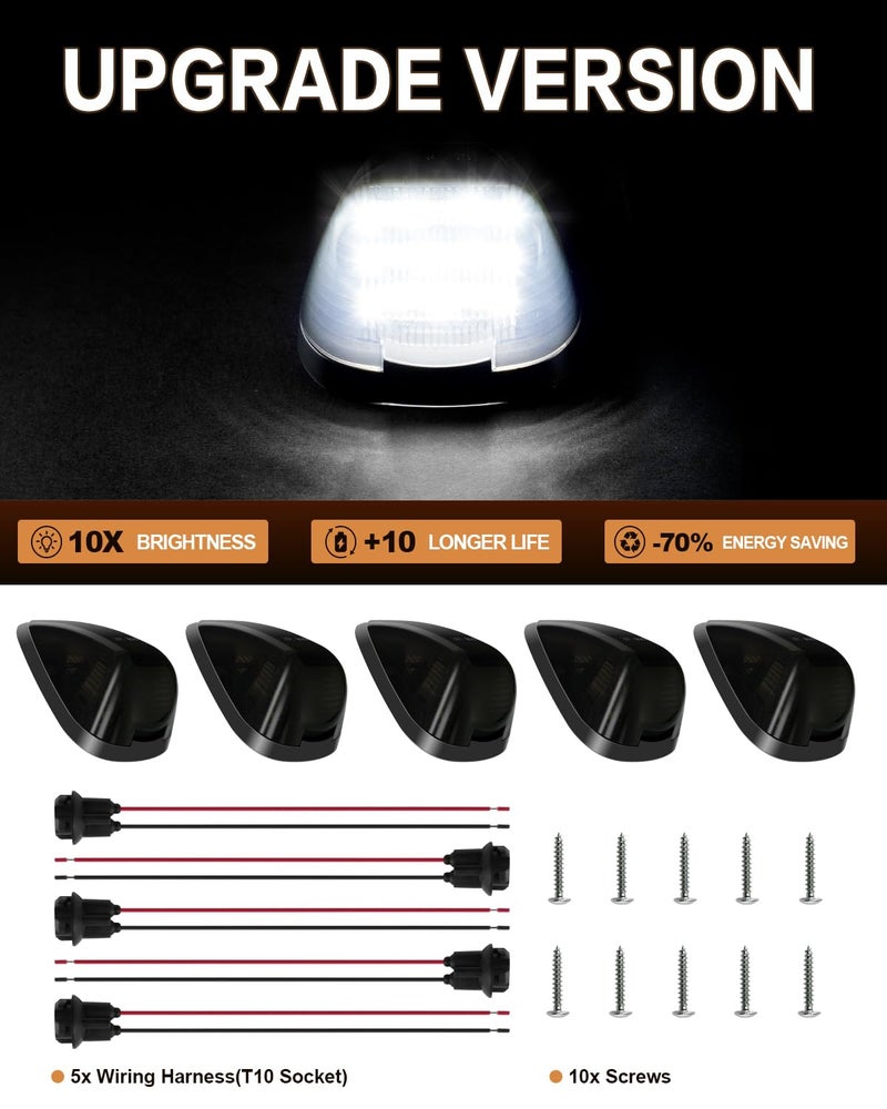 NEIFILES 5PCS LED Cab Roof Marker Lights Compatible with Ford 1999-2016 F250 F350 F450 F550 F650 F750 E150 E250 E350 E450 Super Duty for Pickup Trucks Roof Running Light - Image 2