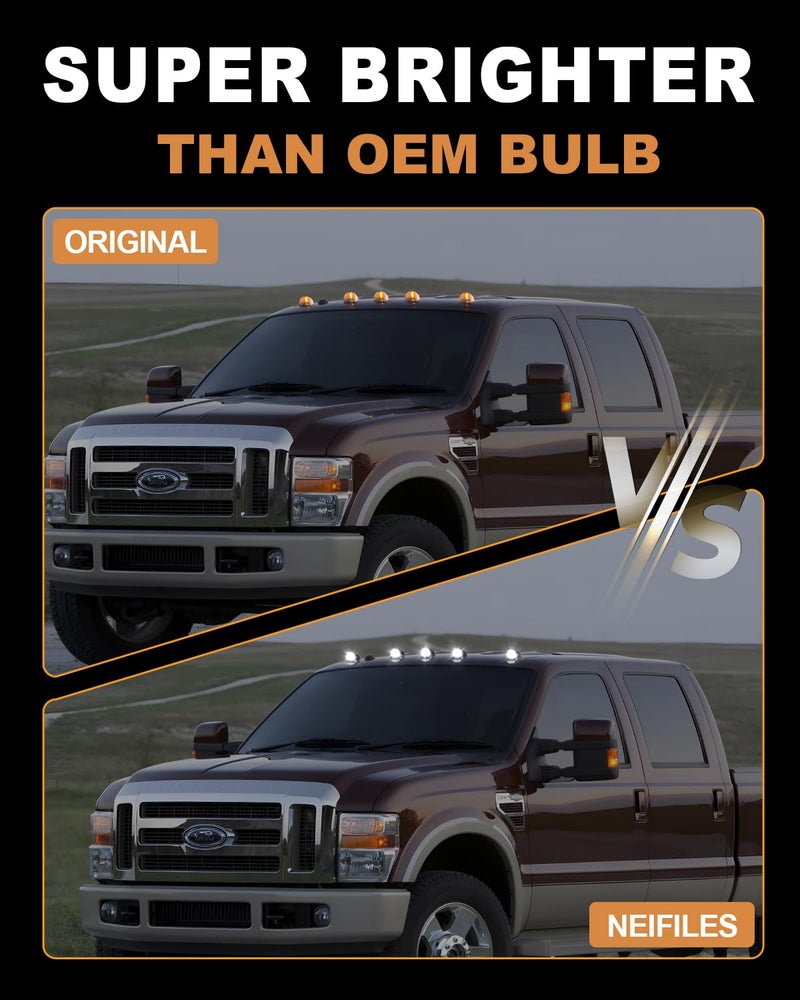 NEIFILES 5PCS LED Cab Roof Marker Lights Compatible with Ford 1999-2016 F250 F350 F450 F550 F650 F750 E150 E250 E350 E450 Super Duty for Pickup Trucks Roof Running Light - Image 3