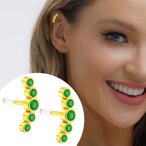 VAMA FASHIONS 18K Plated Anti Tarnish Cluster Earrings with CZ Stones Hypoallergenic Lightweight Fashion Jewelry Ear Stud For Women & Girls (Gold Pated Green 5 Stone Earring) - Image 2