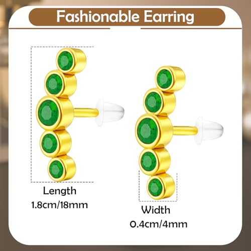 VAMA FASHIONS 18K Plated Anti Tarnish Cluster Earrings with CZ Stones Hypoallergenic Lightweight Fashion Jewelry Ear Stud For Women & Girls (Gold Pated Green 5 Stone Earring) - Image 3