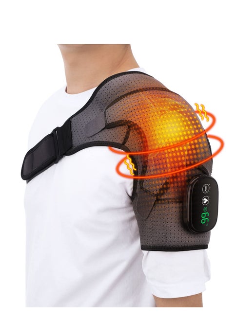 Heated Shoulder Wrap with Vibration, Cordless Heating Pad, Massage Braces for Left Right Shoulder, 3 Vibration and Temperature Settings, LED Display