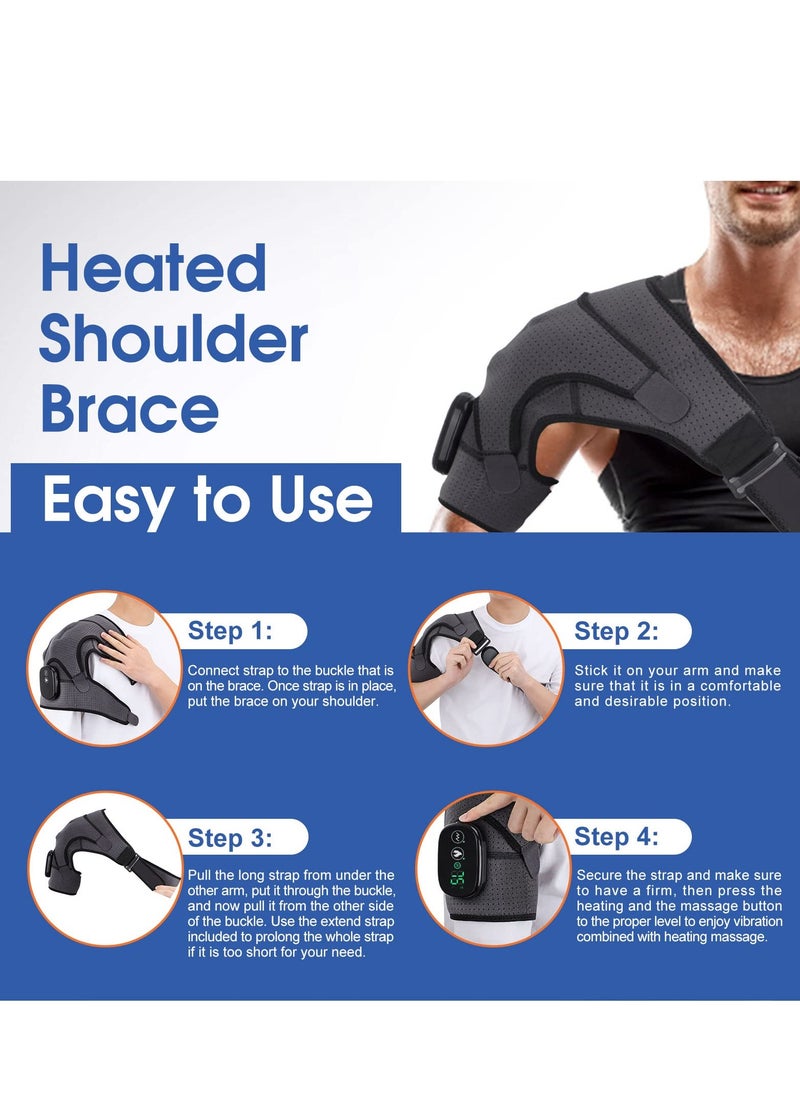 Excefore - Heated Shoulder Wrap with Vibration, Cordless Heating Pad, Massage Braces for Left Right Shoulder, 3 Vibration and Temperature Settings, LED Display - Image 1