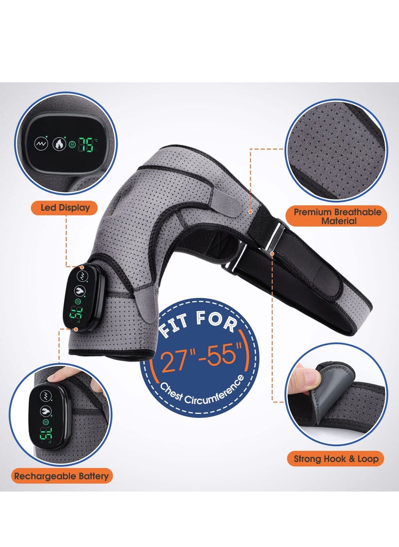 Excefore - Heated Shoulder Wrap with Vibration, Cordless Heating Pad, Massage Braces for Left Right Shoulder, 3 Vibration and Temperature Settings, LED Display - Image 1
