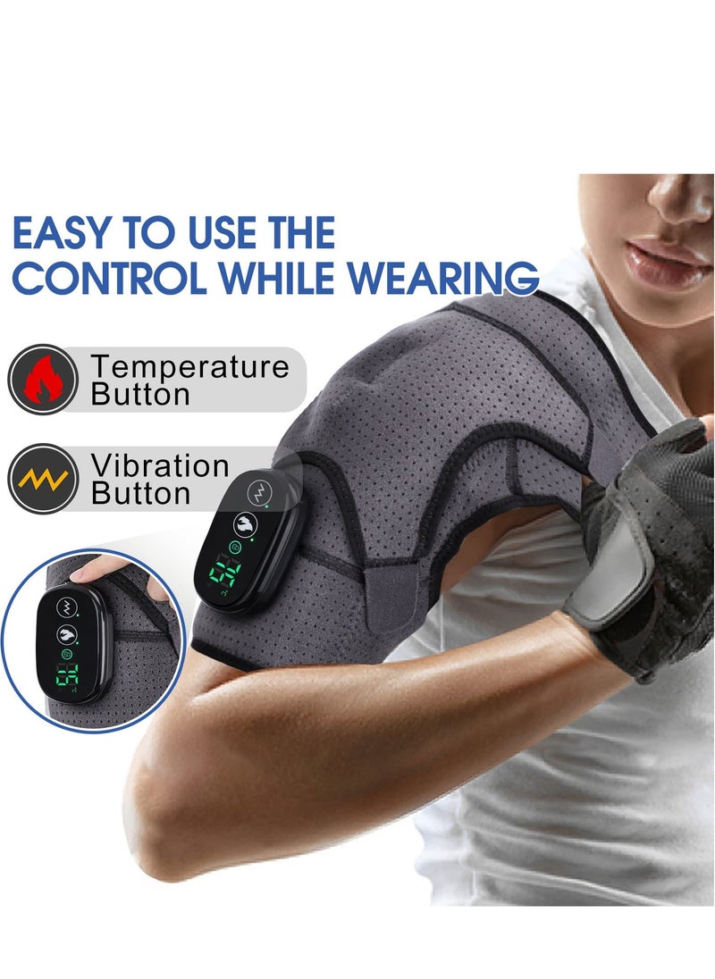 Excefore - Heated Shoulder Wrap with Vibration, Cordless Heating Pad, Massage Braces for Left Right Shoulder, 3 Vibration and Temperature Settings, LED Display - Image 1
