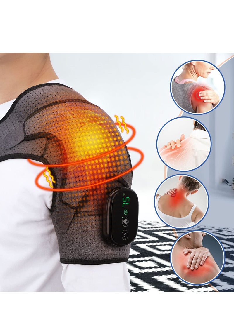 Excefore - Heated Shoulder Wrap with Vibration, Cordless Heating Pad, Massage Braces for Left Right Shoulder, 3 Vibration and Temperature Settings, LED Display - Image 1