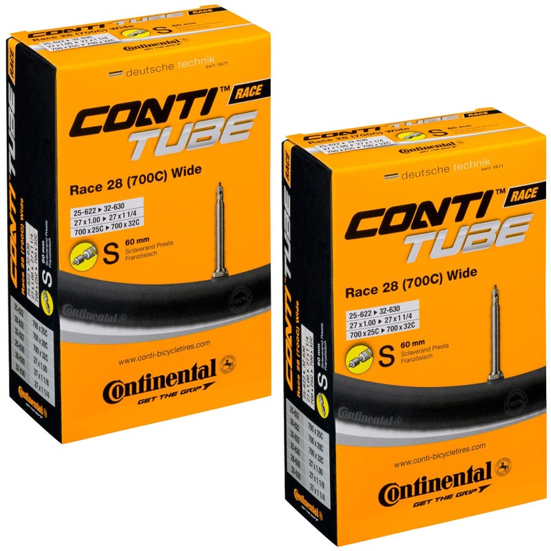 Continental Race 28" Wide 700x25-32c Inner Tubes - 60mm Presta Valve (Pack of 2 w/Conti Sticker) - Image 1