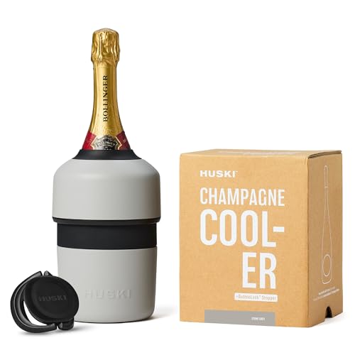 Huski Champagne Chiller | NEW | Award-Winning Iceless Design with Detachable Bottle Stopper | Keeps Wine Cold up to 6 Hours | Fits most 750ml Champagne, Prosecco & Sparkling Wine Bottles (Stone Grey) - Image 1
