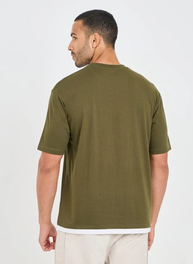 Styli Chest Print Contrast Hem Oversized T-Shirt