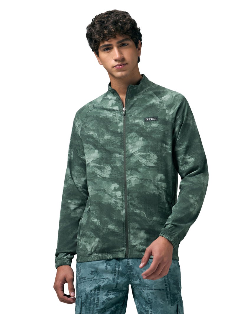 TECHNOSPORT Men's Slim Fit All Over Print Regular Jacket for Sports And Gym - (MJPM92GNB_Green Bog_M) - Image 1