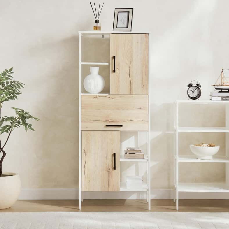 Pan Home خزانة عرض ببابين ودرج - طبيعي وأبيض - Image 3