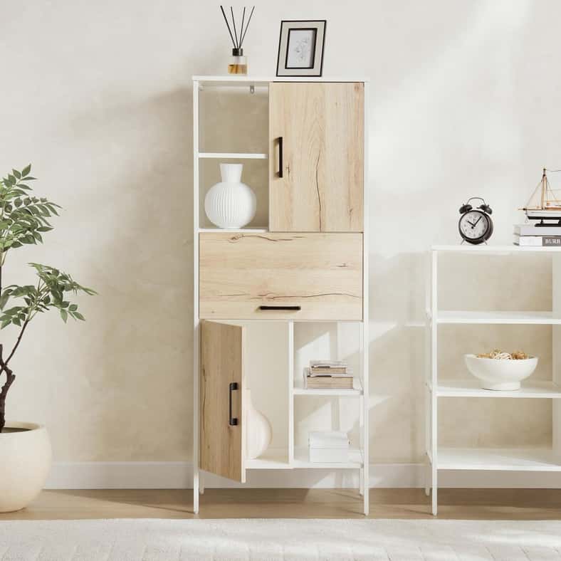 Pan Home خزانة عرض ببابين ودرج - طبيعي وأبيض - Image 4