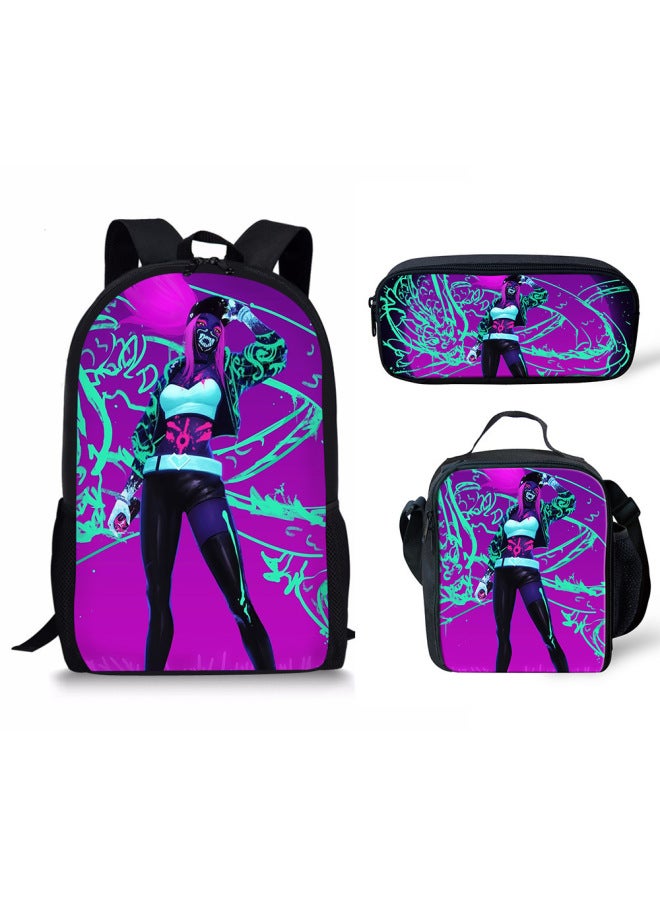 Backpack Union KDA Hero Children Elementary School Bag Backpack Meal Bag Pencil Bag Three-piece Set-Color:HBC202549CGK  - Image 2