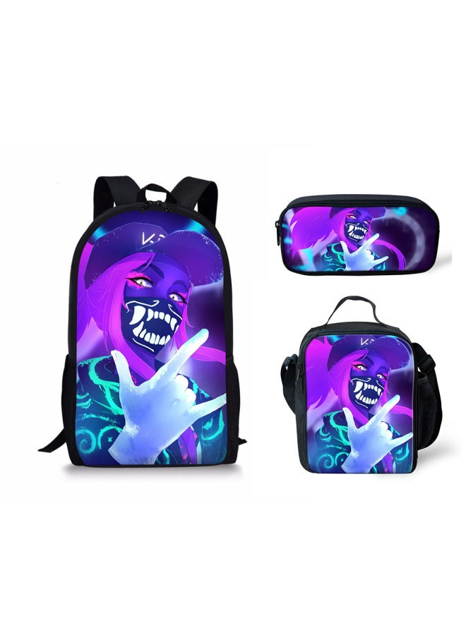 Backpack Union KDA Hero Children Elementary School Bag Backpack Meal Bag Pencil Bag Three-piece Set-Color:HBC202549CGK  - Image 3