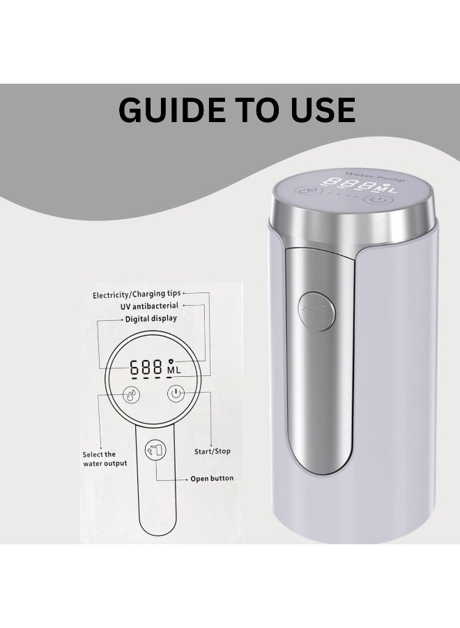 ARABIQO Electric Water Dispenser Pump, USB Rechargeable Drinking Water Pump with LED Digital Display, 3 Quantitative Settings, Foldable for Universal 3-5 Gallon Bottles - Image 3