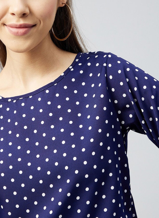 CHIMPAAANZEE Navy Blue Polka Dot Print Crop Top - Image 2