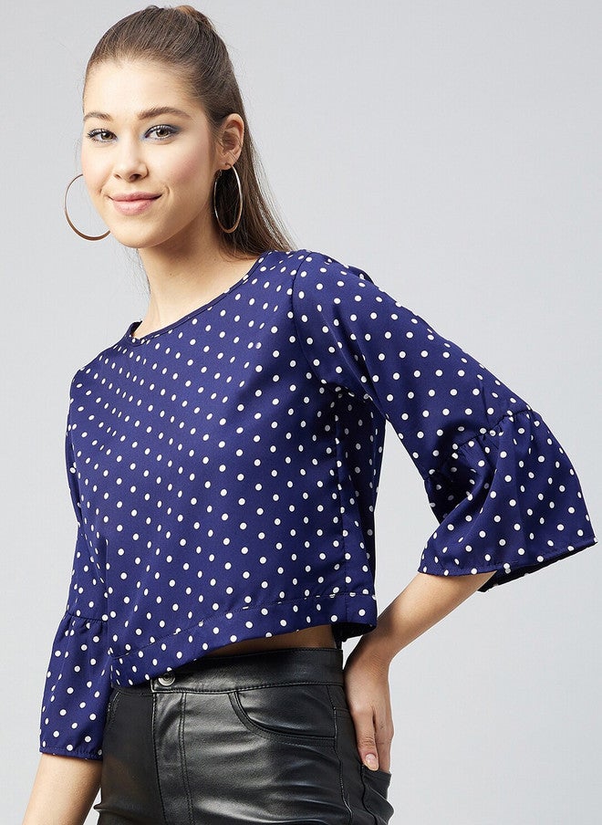 CHIMPAAANZEE Navy Blue Polka Dot Print Crop Top - Image 3