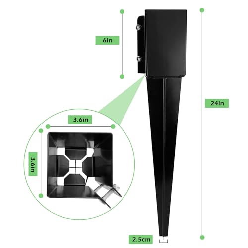 XYADX Fence Post Anchor Ground Spike Heavy Duty Black Powder Coated Fence Stakes Post Base for Mailbox, 24 x 4 x 4 Inches Outer Diameter (Inner Diameter 3.6 x3.6 Inches), Pack of 6 - Image 3