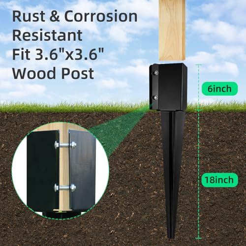 XYADX Fence Post Anchor Ground Spike Heavy Duty Black Powder Coated Fence Stakes Post Base for Mailbox, 24 x 4 x 4 Inches Outer Diameter (Inner Diameter 3.6 x3.6 Inches), Pack of 6 - Image 2