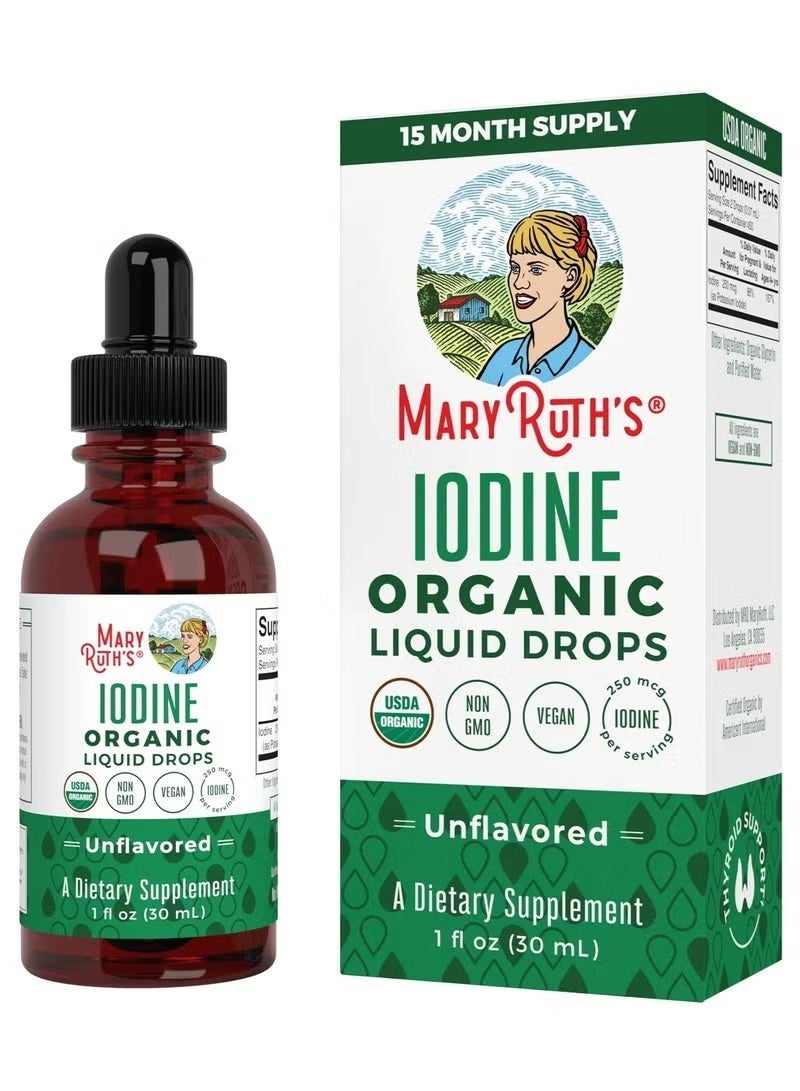 MaryRuth's Organic Iodine Liquid Drops Unflavored, 250 mcg, 1 fl oz (30 ml) - Image 1