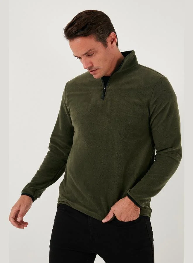 بوراتي بوراتي سليم فيت نصف سحاب ياقة واقفة صوف قطبي رجالي