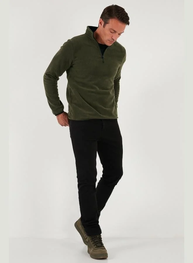 بوراتي بوراتي سليم فيت نصف سحاب ياقة واقفة صوف قطبي رجالي