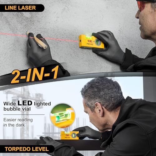 PREXISO 2-in-1 Line Laser Level - Mini Torpedo Level with Light, 3-3/4 inch Rotatable Magnetic Pocket Level & 30Ft Laser Line Leveler Tool for Hanging Picture, Wall Marking Painting, Home Renovation - Image 2