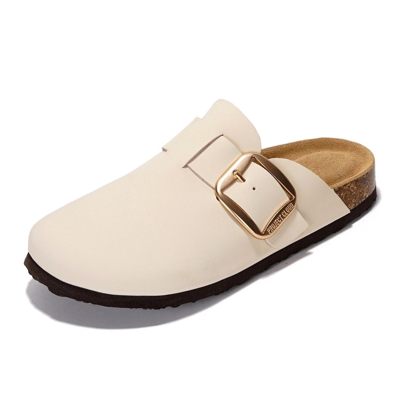 Project Cloud 100% Genuine Leather Clogs for Women Shoes - Memory Foam Insole, Non-Slip & Natural Cork Footbed Arch Support Big Buckle Womens Clogs and Mules Footwear (Manchester, OFFW,8) - Image 4