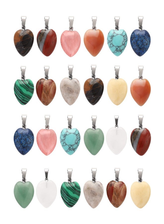 Lezam 24 Pieces Healing Crystal Heart Moon Cross Shaped Pendants Necklace Charms for DIY Jewelry Making Natural Quartz Stones Chakra Love Beads Bulk, 24pcs, Stone, Quartz - Image 1
